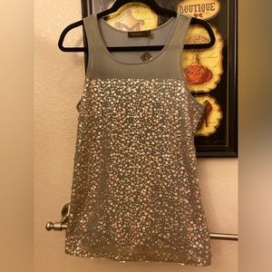Olive mesh tank top with sequin front and lined. Size Medium. NWT